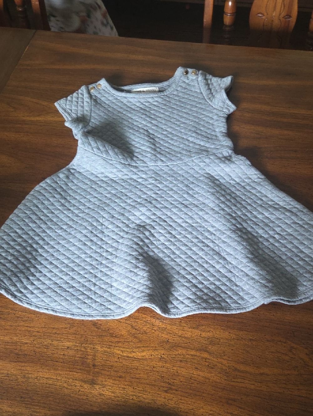 Quilted Light Blue Girls' Fit & Flare Dress with Button Shoulders